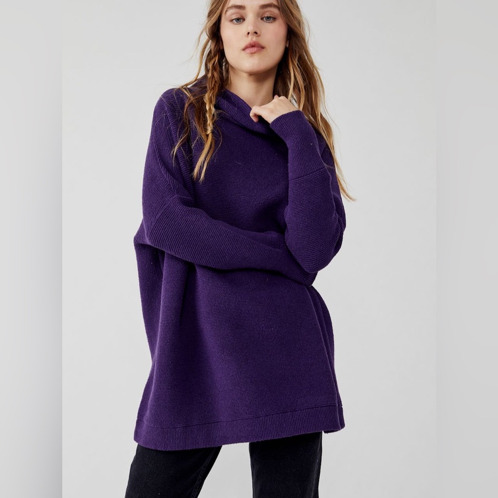 NWT Free People Ottoman Slouchy Tunic Ribbed Sweater Gothic Grape Juice Purple